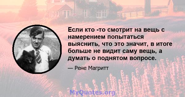 Если кто -то смотрит на вещь с намерением попытаться выяснить, что это значит, в итоге больше не видит саму вещь, а думать о поднятом вопросе.