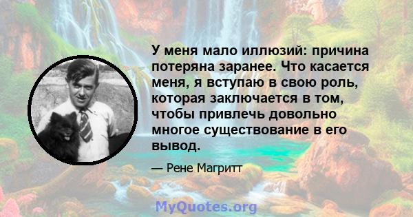 У меня мало иллюзий: причина потеряна заранее. Что касается меня, я вступаю в свою роль, которая заключается в том, чтобы привлечь довольно многое существование в его вывод.