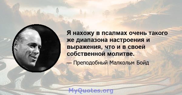 Я нахожу в псалмах очень такого же диапазона настроения и выражения, что и в своей собственной молитве.