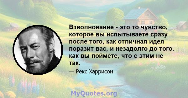 Взволнование - это то чувство, которое вы испытываете сразу после того, как отличная идея поразит вас, и незадолго до того, как вы поймете, что с этим не так.