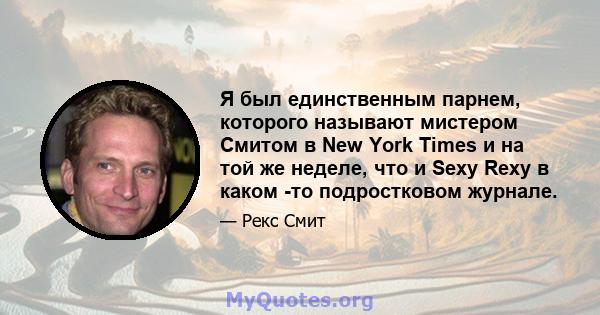 Я был единственным парнем, которого называют мистером Смитом в New York Times и на той же неделе, что и Sexy Rexy в каком -то подростковом журнале.