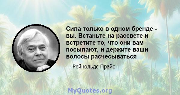 Сила только в одном бренде - вы. Встаньте на рассвете и встретите то, что они вам посылают, и держите ваши волосы расчесываться