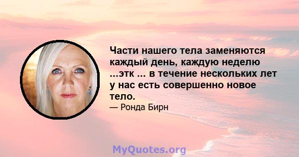 Части нашего тела заменяются каждый день, каждую неделю ...этк ... в течение нескольких лет у нас есть совершенно новое тело.