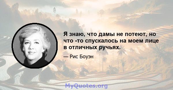 Я знаю, что дамы не потеют, но что -то спускалось на моем лице в отличных ручьях.