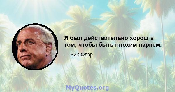 Я был действительно хорош в том, чтобы быть плохим парнем.