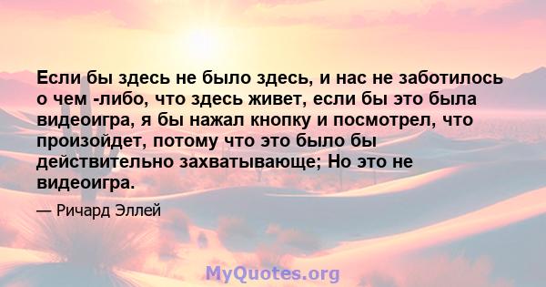 Если бы здесь не было здесь, и нас не заботилось о чем -либо, что здесь живет, если бы это была видеоигра, я бы нажал кнопку и посмотрел, что произойдет, потому что это было бы действительно захватывающе; Но это не