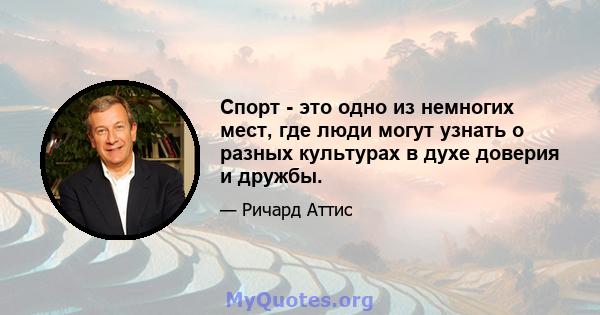 Спорт - это одно из немногих мест, где люди могут узнать о разных культурах в духе доверия и дружбы.