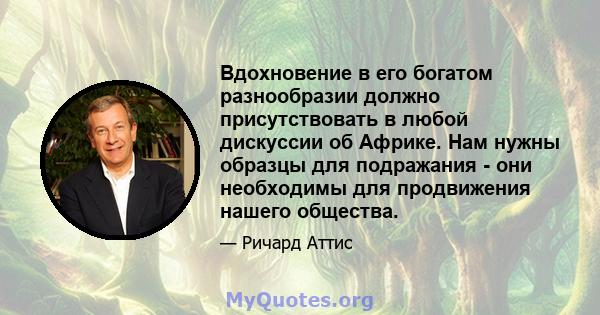 Вдохновение в его богатом разнообразии должно присутствовать в любой дискуссии об Африке. Нам нужны образцы для подражания - они необходимы для продвижения нашего общества.