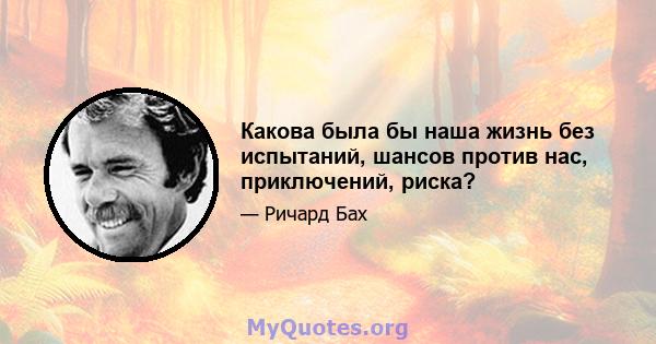 Какова была бы наша жизнь без испытаний, шансов против нас, приключений, риска?