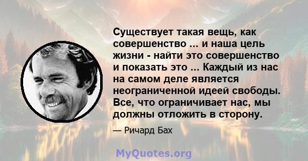 Существует такая вещь, как совершенство ... и наша цель жизни - найти это совершенство и показать это ... Каждый из нас на самом деле является неограниченной идеей свободы. Все, что ограничивает нас, мы должны отложить