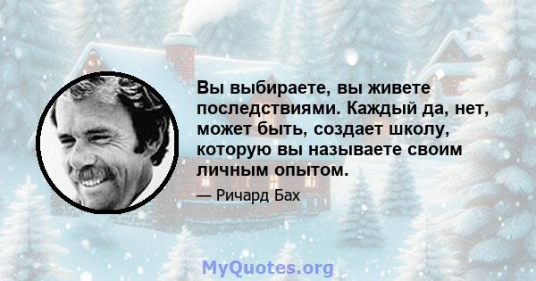 Вы выбираете, вы живете последствиями. Каждый да, нет, может быть, создает школу, которую вы называете своим личным опытом.