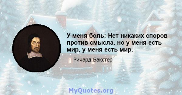 У меня боль; Нет никаких споров против смысла, но у меня есть мир, у меня есть мир.