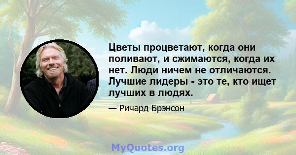 Цветы процветают, когда они поливают, и сжимаются, когда их нет. Люди ничем не отличаются. Лучшие лидеры - это те, кто ищет лучших в людях.