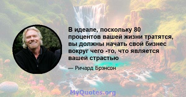 В идеале, поскольку 80 процентов вашей жизни тратятся, вы должны начать свой бизнес вокруг чего -то, что является вашей страстью