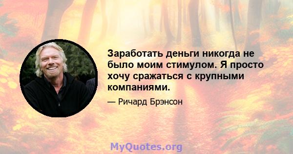 Заработать деньги никогда не было моим стимулом. Я просто хочу сражаться с крупными компаниями.