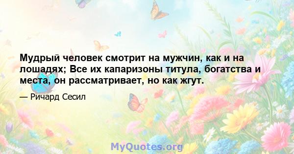 Мудрый человек смотрит на мужчин, как и на лошадях; Все их капаризоны титула, богатства и места, он рассматривает, но как жгут.