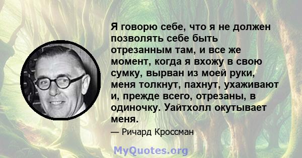 Я говорю себе, что я не должен позволять себе быть отрезанным там, и все же момент, когда я вхожу в свою сумку, вырван из моей руки, меня толкнут, пахнут, ухаживают и, прежде всего, отрезаны, в одиночку. Уайтхолл