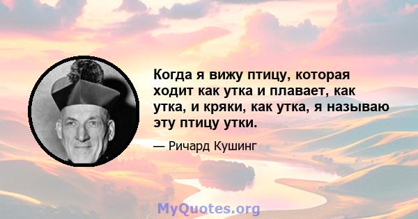 Когда я вижу птицу, которая ходит как утка и плавает, как утка, и кряки, как утка, я называю эту птицу утки.