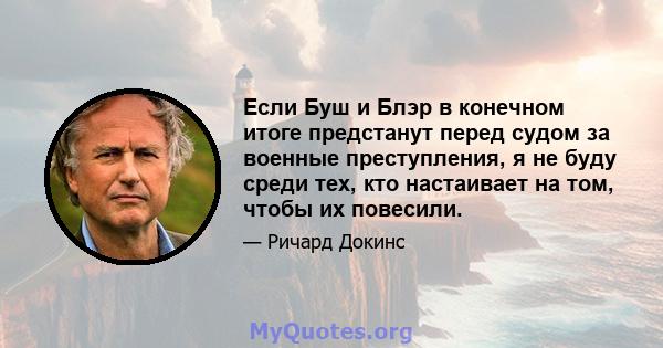 Если Буш и Блэр в конечном итоге предстанут перед судом за военные преступления, я не буду среди тех, кто настаивает на том, чтобы их повесили.