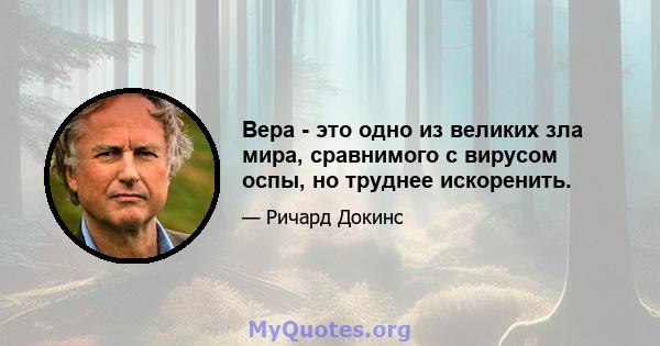 Вера - это одно из великих зла мира, сравнимого с вирусом оспы, но труднее искоренить.