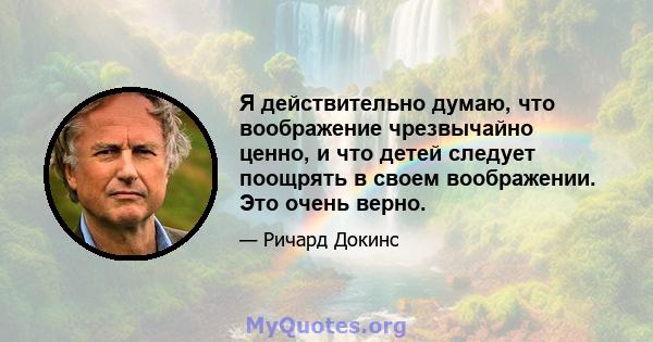 Я действительно думаю, что воображение чрезвычайно ценно, и что детей следует поощрять в своем воображении. Это очень верно.