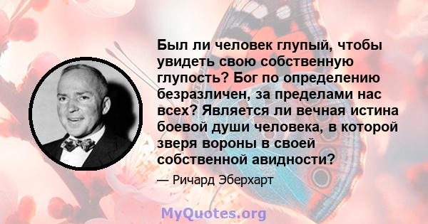 Был ли человек глупый, чтобы увидеть свою собственную глупость? Бог по определению безразличен, за пределами нас всех? Является ли вечная истина боевой души человека, в которой зверя вороны в своей собственной авидности?