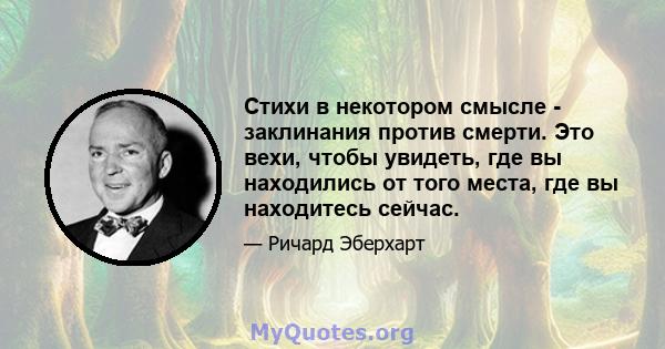 Стихи в некотором смысле - заклинания против смерти. Это вехи, чтобы увидеть, где вы находились от того места, где вы находитесь сейчас.