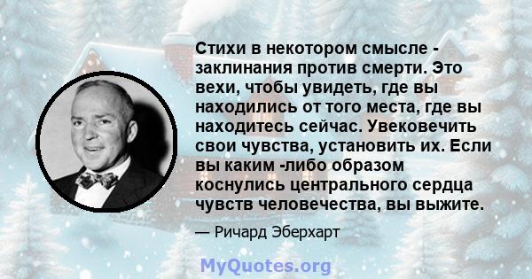 Стихи в некотором смысле - заклинания против смерти. Это вехи, чтобы увидеть, где вы находились от того места, где вы находитесь сейчас. Увековечить свои чувства, установить их. Если вы каким -либо образом коснулись