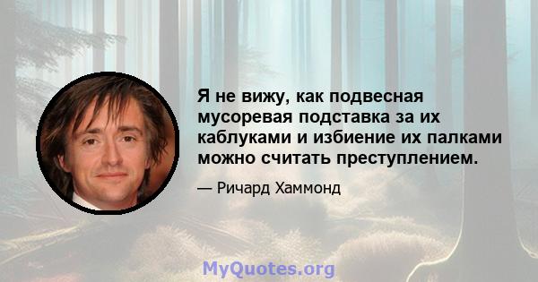 Я не вижу, как подвесная мусоревая подставка за их каблуками и избиение их палками можно считать преступлением.