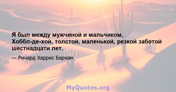 Я был между мужчиной и мальчиком, Хоббл-де-хой, толстой, маленькой, резкой заботой шестнадцати лет.