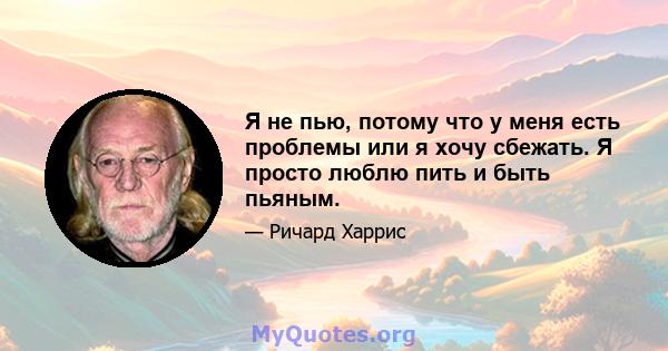 Я не пью, потому что у меня есть проблемы или я хочу сбежать. Я просто люблю пить и быть пьяным.