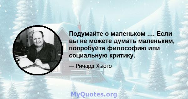 Подумайте о маленьком .... Если вы не можете думать маленьким, попробуйте философию или социальную критику.