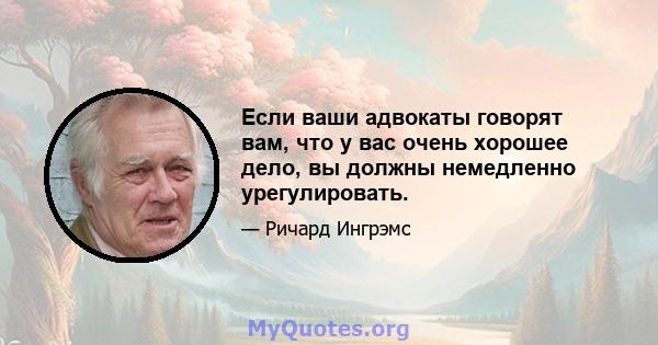 Если ваши адвокаты говорят вам, что у вас очень хорошее дело, вы должны немедленно урегулировать.