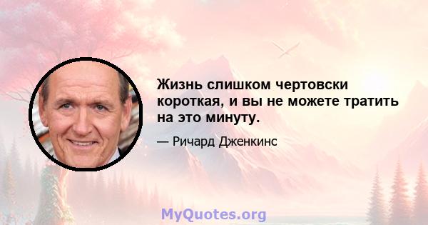 Жизнь слишком чертовски короткая, и вы не можете тратить на это минуту.