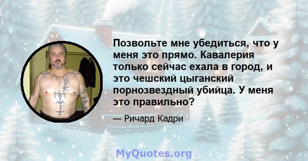 Позвольте мне убедиться, что у меня это прямо. Кавалерия только сейчас ехала в город, и это чешский цыганский порнозвездный убийца. У меня это правильно?