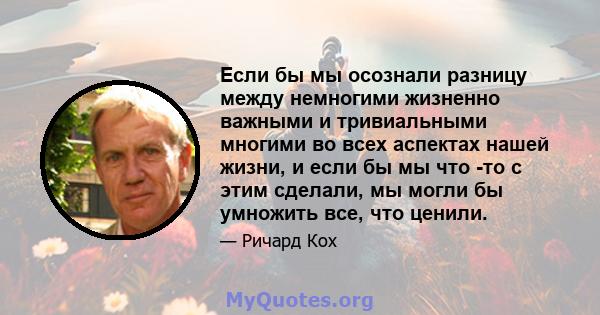 Если бы мы осознали разницу между немногими жизненно важными и тривиальными многими во всех аспектах нашей жизни, и если бы мы что -то с этим сделали, мы могли бы умножить все, что ценили.