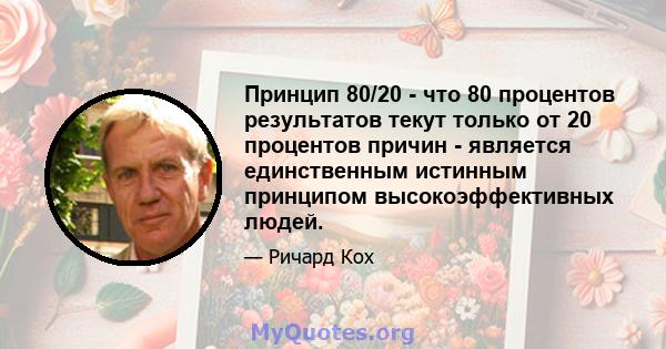 Принцип 80/20 - что 80 процентов результатов текут только от 20 процентов причин - является единственным истинным принципом высокоэффективных людей.