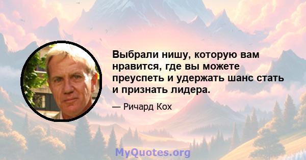 Выбрали нишу, которую вам нравится, где вы можете преуспеть и удержать шанс стать и признать лидера.