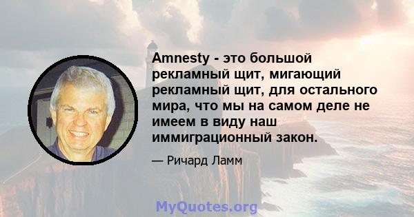 Amnesty - это большой рекламный щит, мигающий рекламный щит, для остального мира, что мы на самом деле не имеем в виду наш иммиграционный закон.