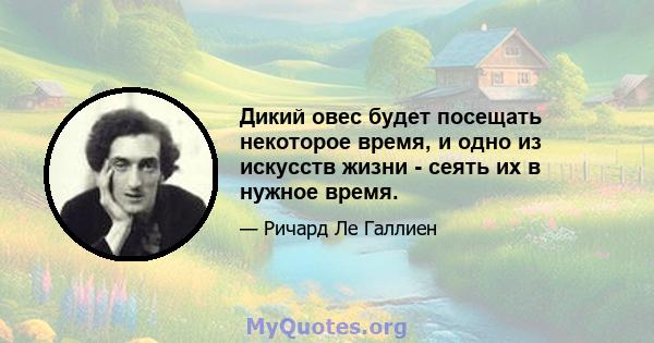 Дикий овес будет посещать некоторое время, и одно из искусств жизни - сеять их в нужное время.