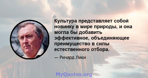 Культура представляет собой новинку в мире природы, и она могла бы добавить эффективное, объединяющее преимущество в силы естественного отбора.