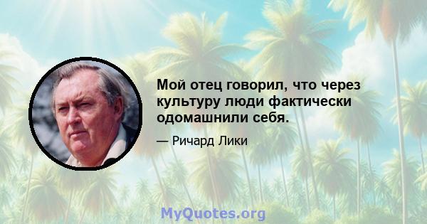 Мой отец говорил, что через культуру люди фактически одомашнили себя.