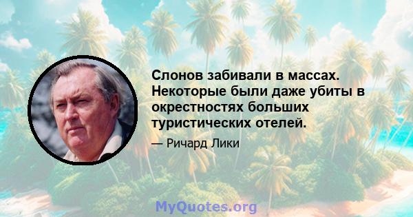 Слонов забивали в массах. Некоторые были даже убиты в окрестностях больших туристических отелей.