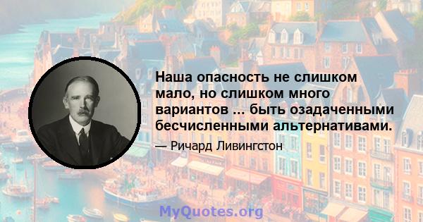 Наша опасность не слишком мало, но слишком много вариантов ... быть озадаченными бесчисленными альтернативами.