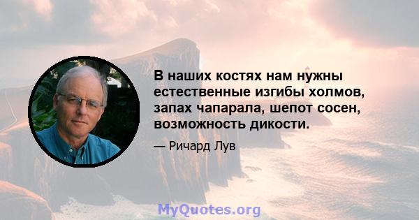 В наших костях нам нужны естественные изгибы холмов, запах чапарала, шепот сосен, возможность дикости.