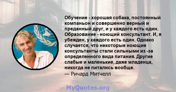 Обучение - хорошая собака, постоянный компаньон и совершенно верный и преданный друг, и у каждого есть один. Образование - ноющий консультант. И, я убежден, у каждого есть один. Однако случается, что некоторые ноющие