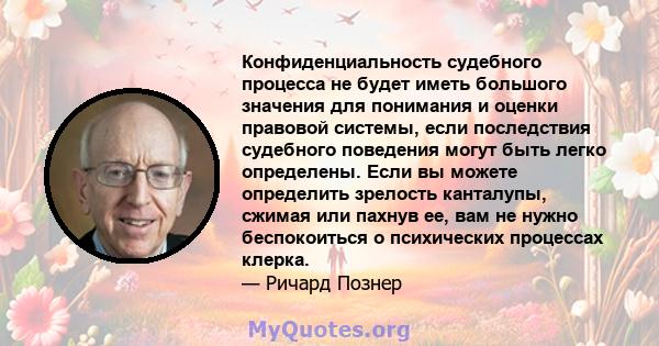 Конфиденциальность судебного процесса не будет иметь большого значения для понимания и оценки правовой системы, если последствия судебного поведения могут быть легко определены. Если вы можете определить зрелость