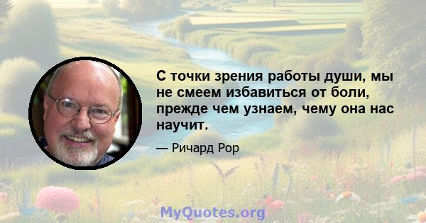 С точки зрения работы души, мы не смеем избавиться от боли, прежде чем узнаем, чему она нас научит.