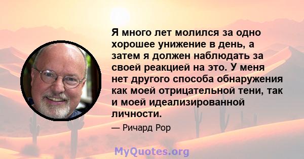 Я много лет молился за одно хорошее унижение в день, а затем я должен наблюдать за своей реакцией на это. У меня нет другого способа обнаружения как моей отрицательной тени, так и моей идеализированной личности.