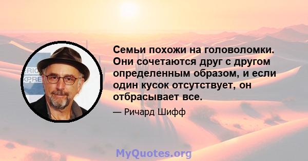 Семьи похожи на головоломки. Они сочетаются друг с другом определенным образом, и если один кусок отсутствует, он отбрасывает все.